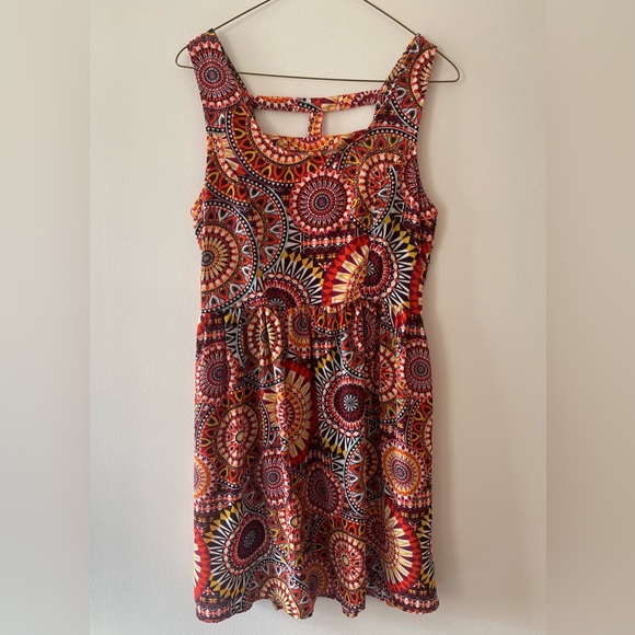 Xhilaration Target Brand Multicolored Fit and Flare Patterned Dress with Pockets - Picture 1 of 13